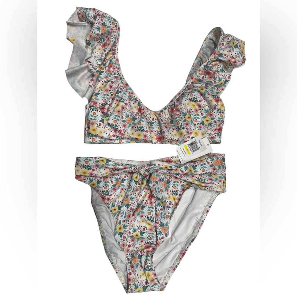 Splendid floral ruffle scoop neck bikini set M/L